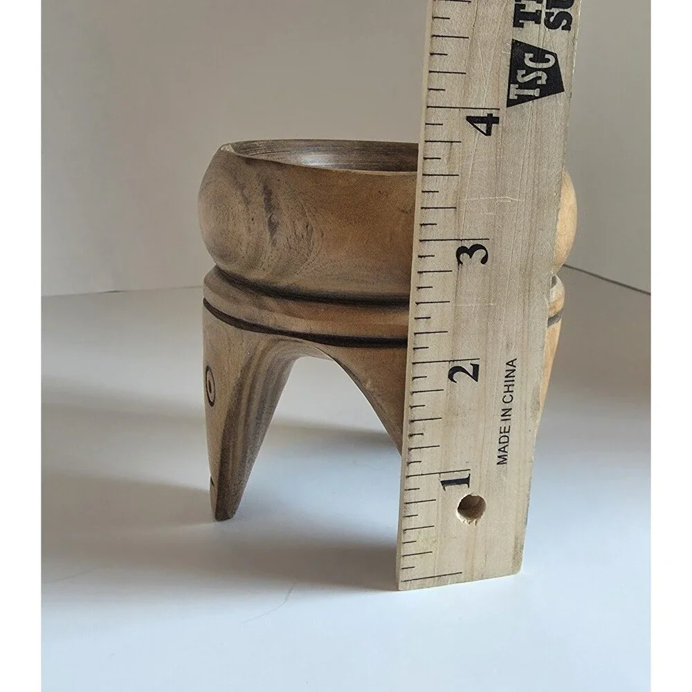 Vintage Hand Carved Wooden Ashtray Tribal Face Folk Art Bowl Catchall Decor